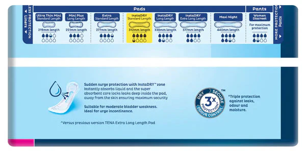 TENA Pads InstaDRY Long Length 338x124mm 420ml - 8 Pack - Image 7